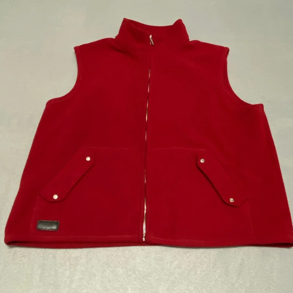 Lauren Ralph Lauren Womens XL Red Fleece Full Zip Mock Neck Vest Pockets